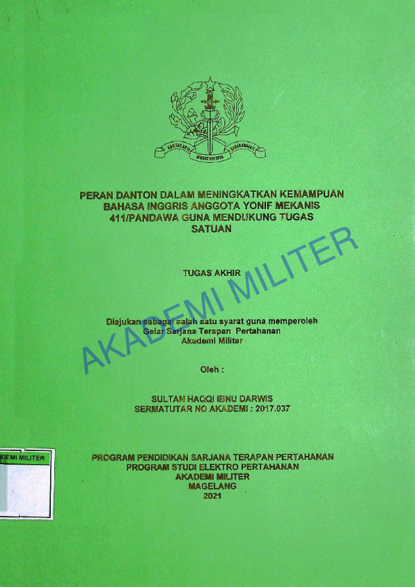 PERAN DANTON DALAM MENINGKATKAN KEMAMPUAN BAHASA INGGRIS ANGGOTA YONIF MEKANIS 411/PANDAWA GUNA MENDUKUNG TUGAS SATUAN